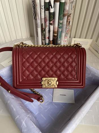 CC Leboy Medium 25 Quilted Wine Red Caviar Gold Hardware