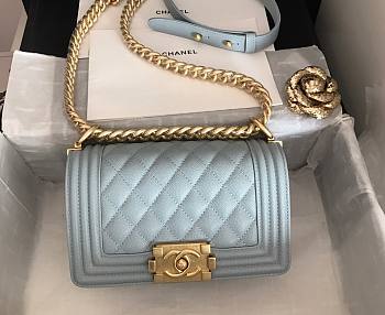 CC Leboy Small 20 Quilted Light Blue Caviar Gold Hardware