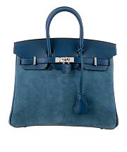 Hermès Birkin 25 Grizzly and Bleu Thalassa Suede - 1
