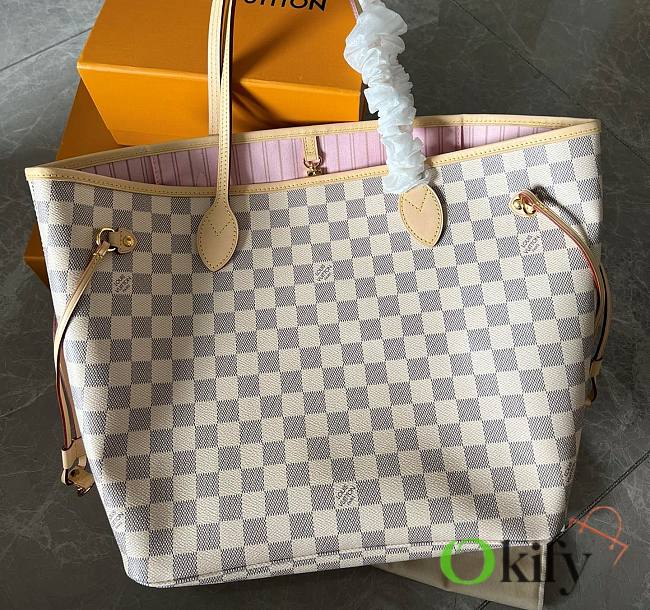 Okify LV Neverfull MM Damier Azur Canvas Rose Ballerine Pink N41605 - 1