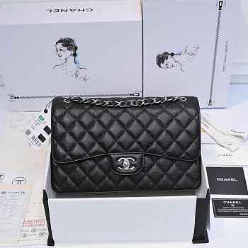 Chanel Classic Flap Bag Jumbo 30 Black Caviar Silver Hardware