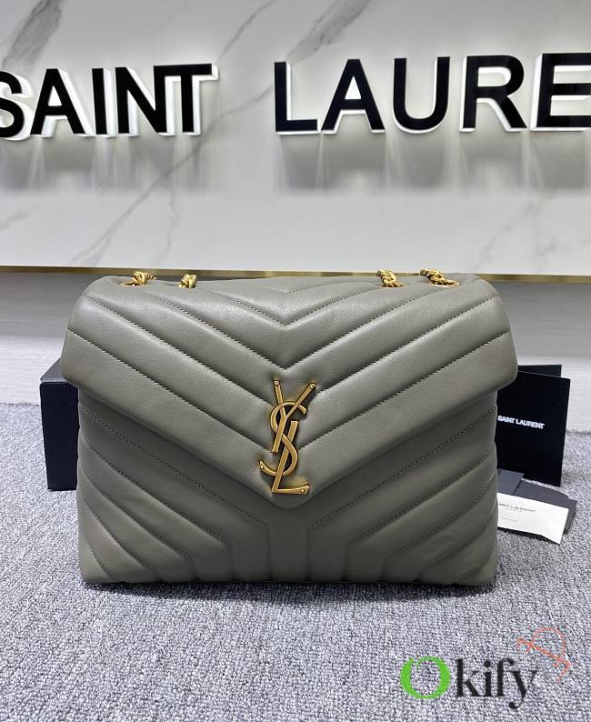 YSL Medium Loulou 32 Gray Leather Gold Hardware - 1