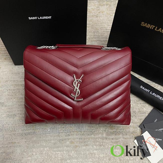 YSL Medium Loulou 32 Wine Red Leather Silver Hardware - 1
