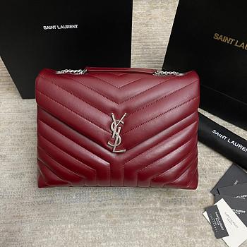 YSL Large Loulou 32 Wine Red Lambskin Silver Hardware