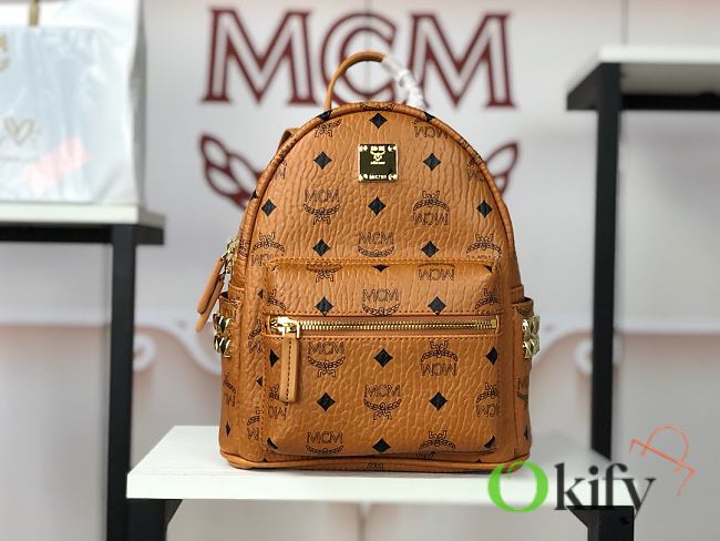 MCM Stark Side Studs Backpack in Visetos Brown 27cm - 1