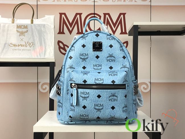 MCM Stark Side Studs Backpack in Visetos Blue 27cm - 1