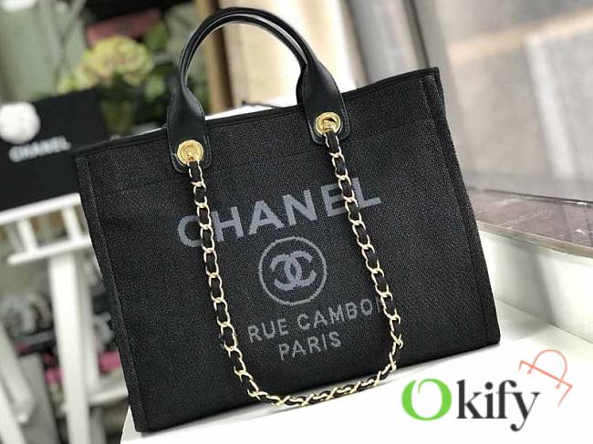 Chanel Large Shopping Bag Black Denim Deauville  - 1