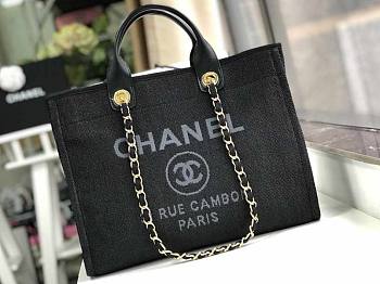 Chanel Large Shopping Bag Black Denim Deauville 
