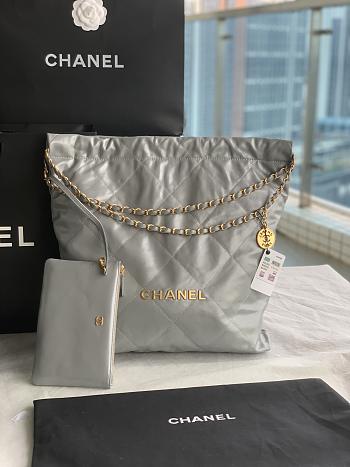 CC 22 Large Handbag Gray Shiny Calfskin