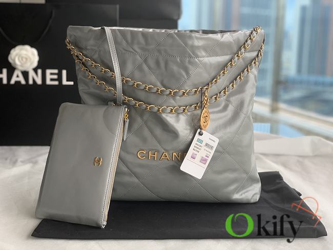 CC 22 Medium Handbag Gray Shiny Calfskin - 1