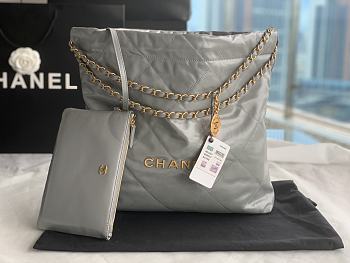 CC 22 Medium Handbag Gray Shiny Calfskin
