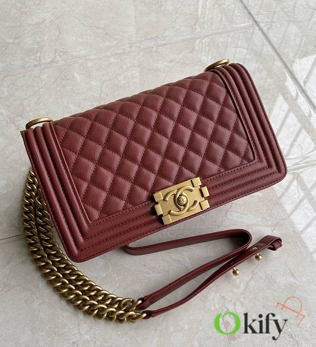 CC Le Boy Medium 25 Quilted Wine Red Caviar Gold Buckle - 1