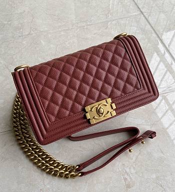 CC Le Boy Medium 25 Quilted Wine Red Caviar Gold Buckle