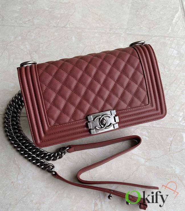 CC Le Boy Medium 25 Quilted Wine Red Caviar Silver Buckle - 1