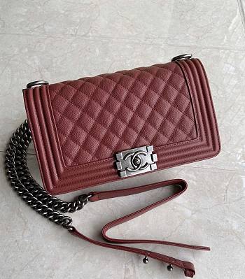 CC Le Boy Medium 25 Quilted Wine Red Caviar Silver Buckle