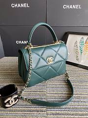 CC Trendy Flap Bag with Top Handle Green Lambskin - 4