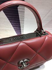CC Trendy Flap Bag with Top Handle Red Lambskin - 4
