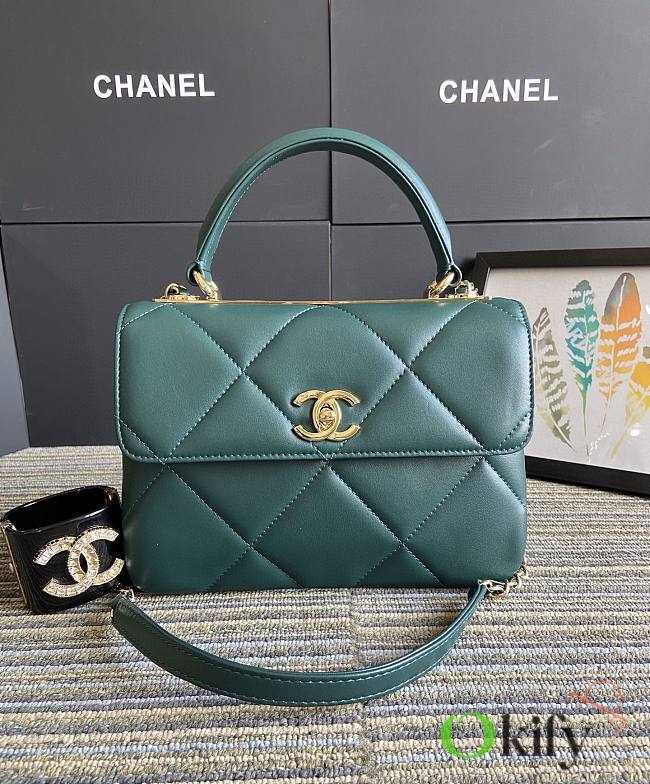 CC Trendy Flap Bag with Top Handle Green Lambskin - 1