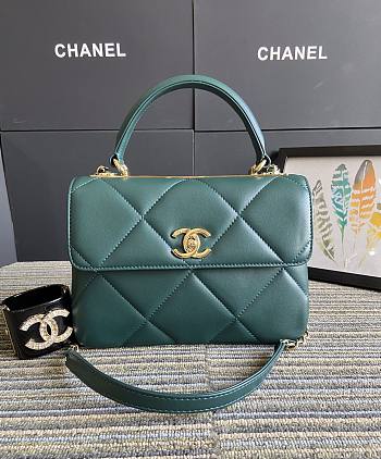 CC Trendy Flap Bag with Top Handle Green Lambskin