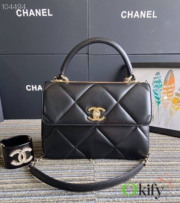 CC Trendy Flap Bag with Top Handle Black Lambskin - 1