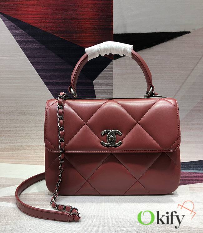 CC Trendy Flap Bag with Top Handle Red Lambskin - 1
