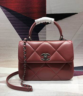 CC Trendy Flap Bag with Top Handle Red Lambskin