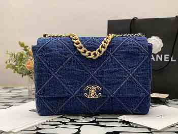 Chanel 19 Handbag 36 Dark Blue Denim Maxi