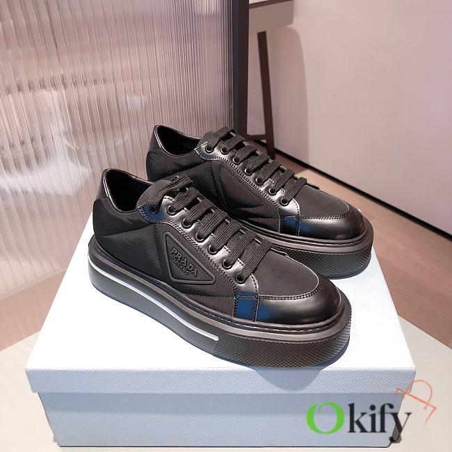 Prada Macro Re-Nylon Black Brushed Leather Sneakers - 1