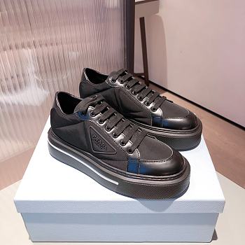 Prada Macro Re-Nylon Black Brushed Leather Sneakers
