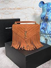 YSL College Medium Chain Bag 24 In Light Suede With Fringes Cinnamon  - 1