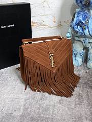YSL College Medium Chain Bag 24 In Light Suede With Fringes Cinnamon  - 6