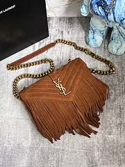 YSL College Medium Chain Bag 24 In Light Suede With Fringes Cinnamon  - 5