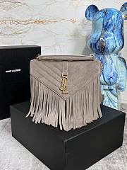 YSL College Medium Chain Bag 24 In Light Suede With Fringes Gray - 1