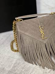 YSL College Medium Chain Bag 24 In Light Suede With Fringes Gray - 6