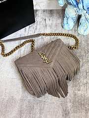 YSL College Medium Chain Bag 24 In Light Suede With Fringes Gray - 3