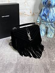 YSL College Medium Chain Bag 24 In Light Suede With Fringes Black - 4