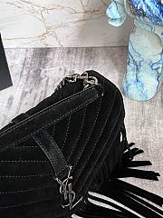 YSL College Medium Chain Bag 24 In Light Suede With Fringes Black - 6