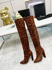 YSL Knee High Boots Leopard Suede - 2