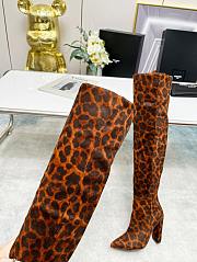 YSL Knee High Boots Leopard Suede - 4