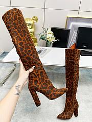 YSL Knee High Boots Leopard Suede - 5