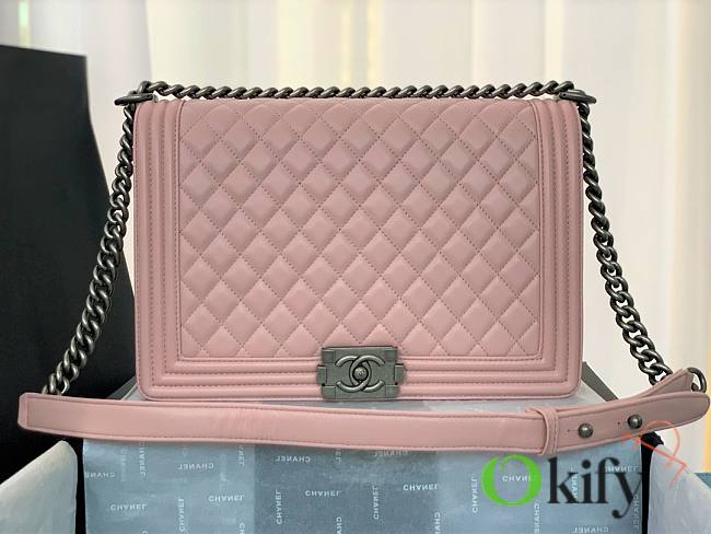 CN LeBoy Medium Light Pink Lambskin Bag with Silver Hardware 30cm - 1