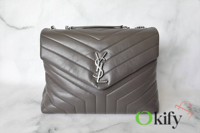 YSL Medium Loulou 32 Gray Storm Leather Silver Hardware - 1