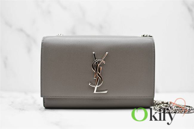 YSL Small Kate 20 Grey Grained Leather Silver Hardware - 1