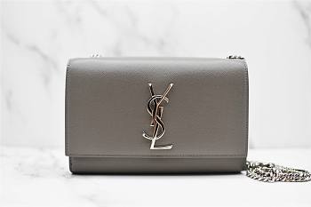 YSL Small Kate 20 Grey Grained Leather Silver Hardware
