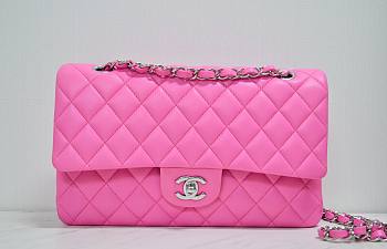 Chanel Flap Bag Medium Neon Hot Pink Silver Hardware
