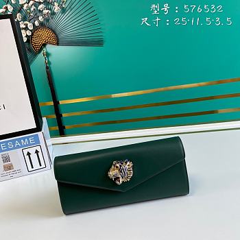 Gucci Broadway Leather Clutch 25 Tiger In Green 10385