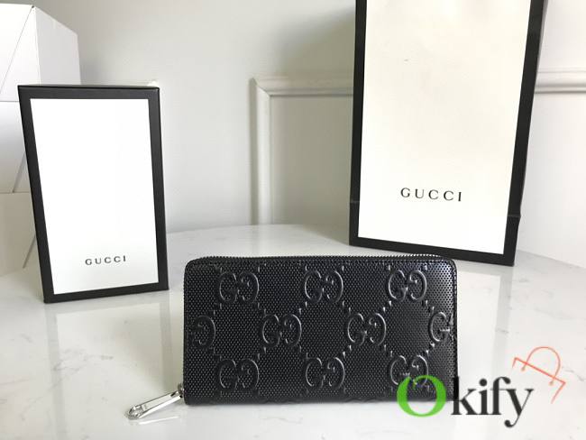 Gucci GG embossed zip around wallet 19 black leather 10387 - 1
