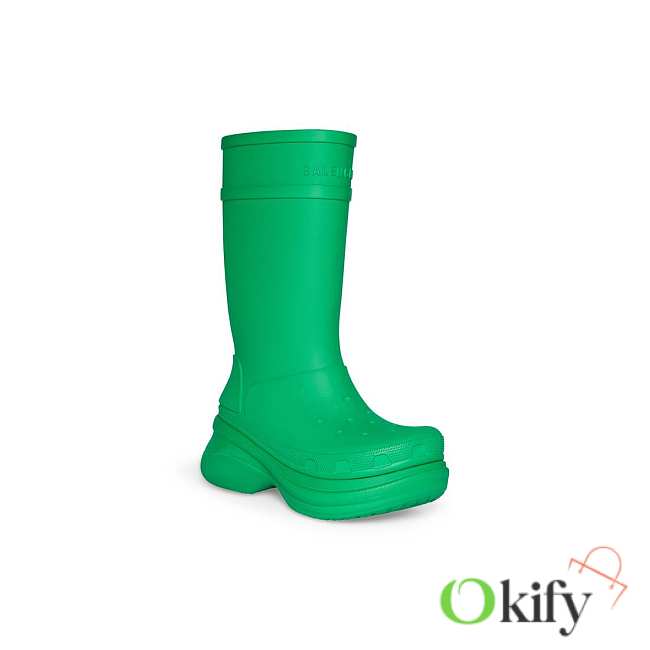 Okify Balenciaga 45mm Green Crocs Rubber Boots  - 1