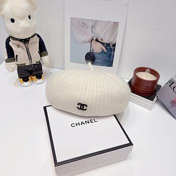 Chanel white wool beret painter hat 