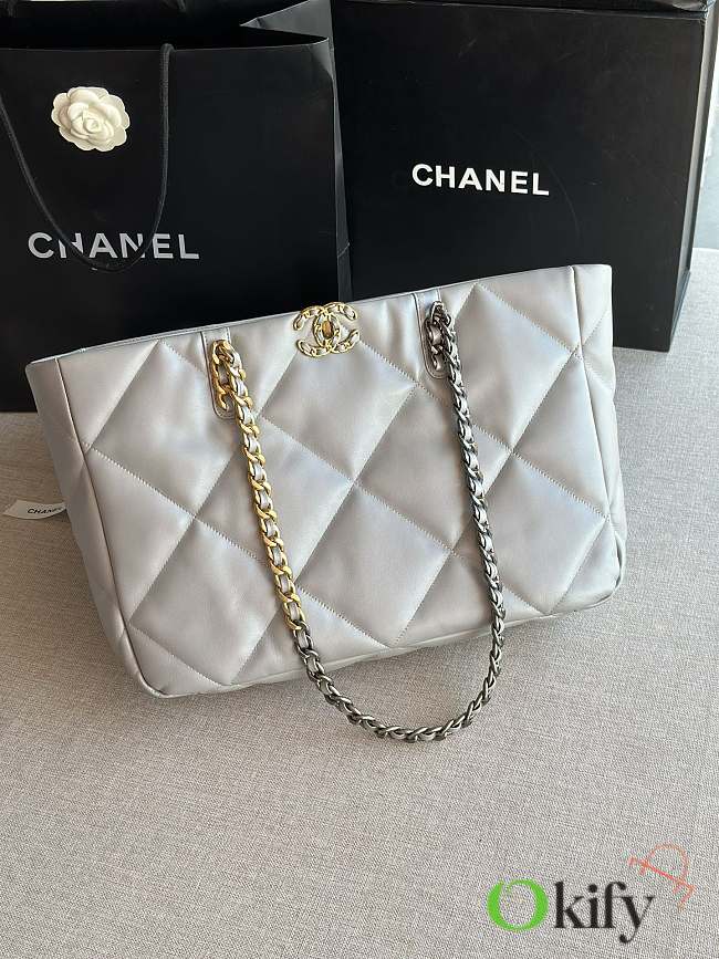 Chanel 19 Shopping Bag 41 Gray Lambskin - 1